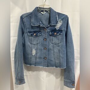 Ci Sono Distressed Stretch Blue Denim Jacket